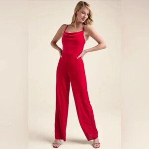 🌹Red Velvet Cowl-neck Jumpsuit🌹Large NWOT
